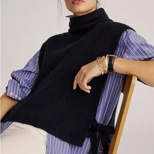 Scotch & Soda Tie Detail Turtleneck Sweater Vest. Navy